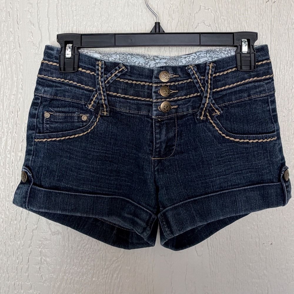 Boom Boom Jeans Womens Dark Wash High Rise Triple Button Cuffed Denim Shorts 1
